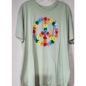 Flower peace sign green shirt women's XXL by The phluid project